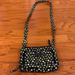 Vera Bradley Crossbody navy blue, green and white polkadot